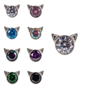 Słodkie kotki z kryształkiem - tytanowy ozdobny labret. Kolorowy kryształ z kocimi uszami. Kolczyki do piercingu ucha, przekłuć płatka, dziecięce.