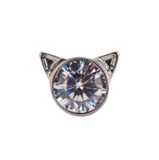 Słodkie kotki z kryształkiem - tytanowy ozdobny labret. Kolorowy kryształ z kocimi uszami. Kolczyki do piercingu ucha, przekłuć płatka, dziecięce. Biały