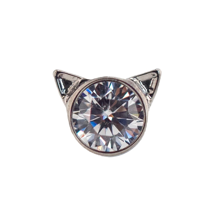 Słodkie kotki z kryształkiem - tytanowy ozdobny labret. Kolorowy kryształ z kocimi uszami. Kolczyki do piercingu ucha, przekłuć płatka, dziecięce. Biały