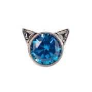 Słodkie kotki z kryształkiem - tytanowy ozdobny labret. Kolorowy kryształ z kocimi uszami. Kolczyki do piercingu ucha, przekłuć płatka, dziecięce. Niebieski