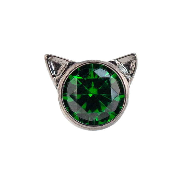 Słodkie kotki z kryształkiem - tytanowy ozdobny labret. Kolorowy kryształ z kocimi uszami. Kolczyki do piercingu ucha, przekłuć płatka, dziecięce. Zielony