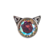 Słodkie kotki z kryształkiem - tytanowy ozdobny labret. Kolorowy kryształ z kocimi uszami. Kolczyki do piercingu ucha, przekłuć płatka, dziecięce. Wielokolorowe disco