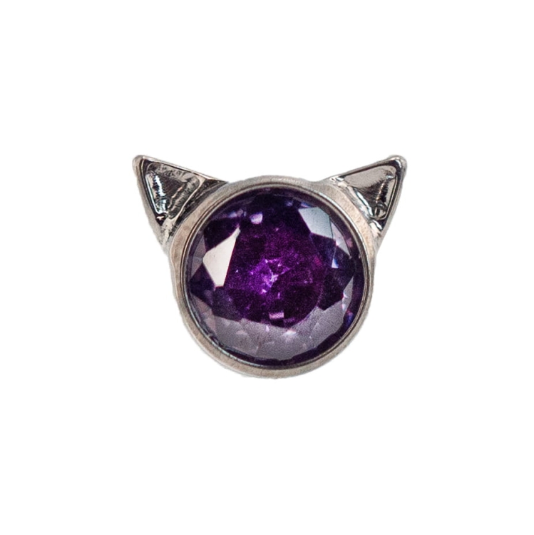 Słodkie kotki z kryształkiem - tytanowy ozdobny labret. Kolorowy kryształ z kocimi uszami. Kolczyki do piercingu ucha, przekłuć płatka, dziecięce. Fioletowy