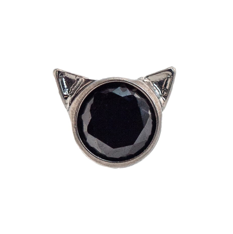 Słodkie kotki z kryształkiem - tytanowy ozdobny labret. Kolorowy kryształ z kocimi uszami. Kolczyki do piercingu ucha, przekłuć płatka, dziecięce. Czarny