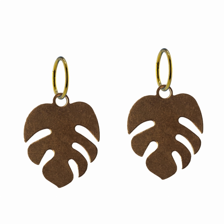 Kolczyki wiszące liście monstery gładkie z mosiądzu