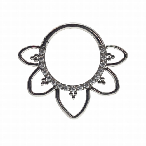 Kryształowe kółko clicker z kuleczkami i płatkami tytan KWIAT DAITH