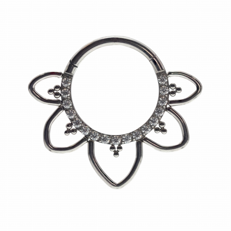 Kryształowe kółko clicker z kuleczkami i płatkami tytan KWIAT DAITH