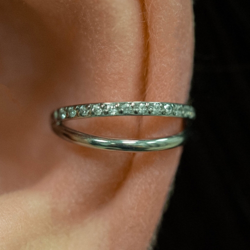 Kółko clicker podwójne rozchylone obręcze kryształowa i gładka do piercingu ucha przekłucia helix conch złoty anodyzacja