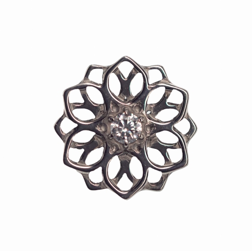 Rozeta mandala z kryształem - tytanowy ozdobny labret. Kolczyk do piercingu ucha.