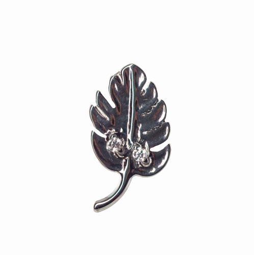 Liść monstery z kryształkami - tytanowy ozdobny labret. Kolczyk do piercingu stylizacji ucha.