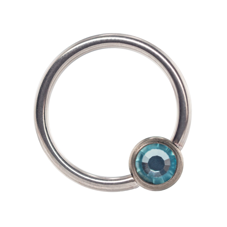 błękitny - AQUA. Kółko z kuleczką BCR CBR z kryształem tytan ozdoba pastylka