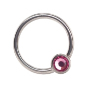 fuksja - Kółko z kuleczką BCR CBR z kryształem tytan ozdoba pastylka