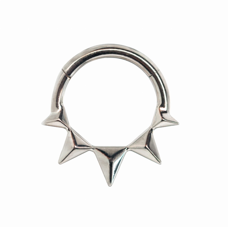 Clicker SPIKES z trójkątami 3D tytanowy kolczyk  biżuteria ozdobna do septum  daith