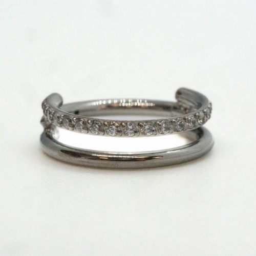 Clicker kółko podwójne z kryształami i gładką obręczą tytan kolczyk biżuteria ozdobna idealna do helixa concha