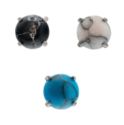 naturalny kamien marmur. tytanowy ozdobny labret do piercingu ucha. kolor: czarny biały i turkusowy