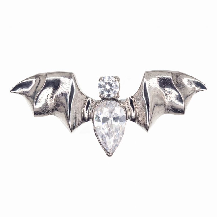 Kryształowy nietoperz - tytanowy labret, do piercingu ucha - lobe, flat