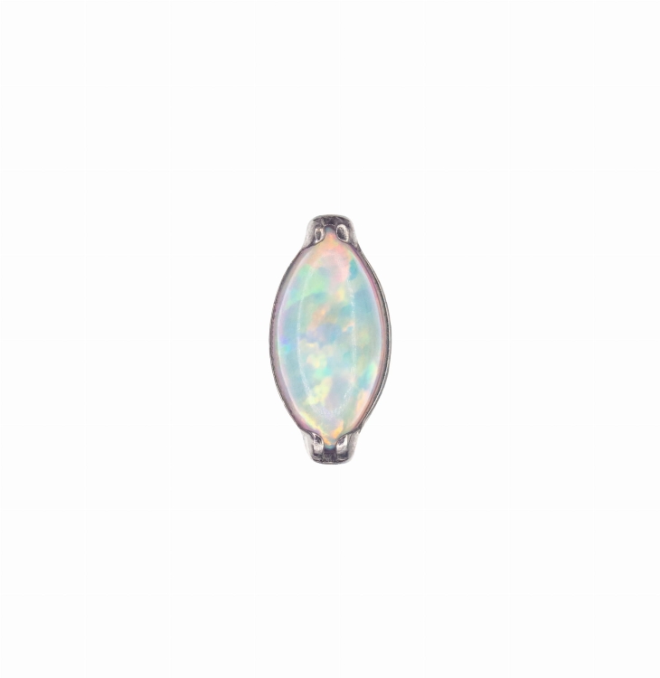 Łezka z opalem - tytanowy ozdobny labret. Kolczyk do piercingu przekłuć ucha tragus helix lobe, kolorowy opal, biały. Mieniący na niebiesko/różowo