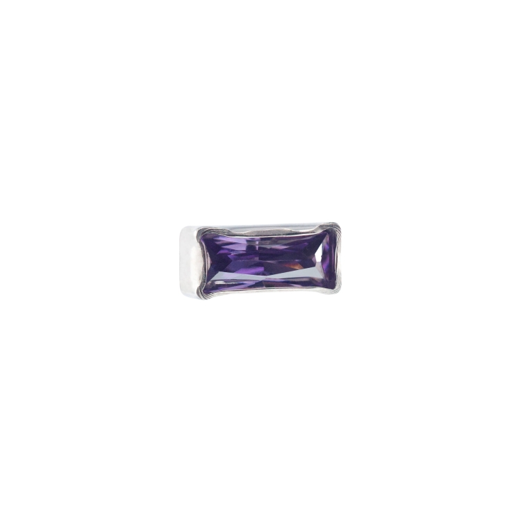 Kryształowy prostokąt - tytanowy ozdobny labret. Kolczyk do piercingu stylizacji ucha upper lobe, helix, conch. FIOLETOWY