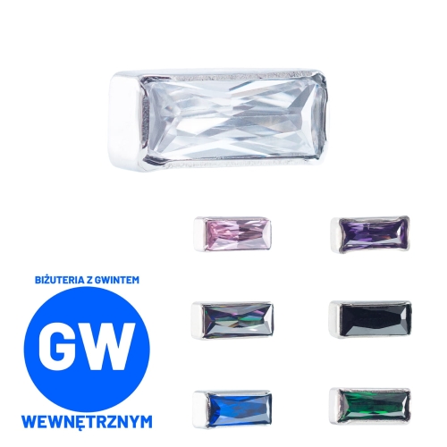 Kryształowy prostokąt - tytanowy ozdobny labret. Kolczyk do piercingu stylizacji ucha upper lobe, helix, conch. Wiele kolorów