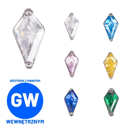 Drobna kryształowa trumna trumienka coffin tytanowy ozdobny labret. Kolczyk biżuteria do piercingu przekłuć ucha - upper lobe, tragus, flat, helix, conch, forward helix, płatek ucha. Wiele kolorów Kryształ.