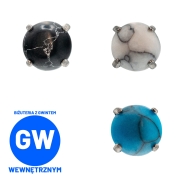 naturalny kamien marmur. tytanowy ozdobny labret do piercingu ucha. kolor: czarny biały i turkusowy