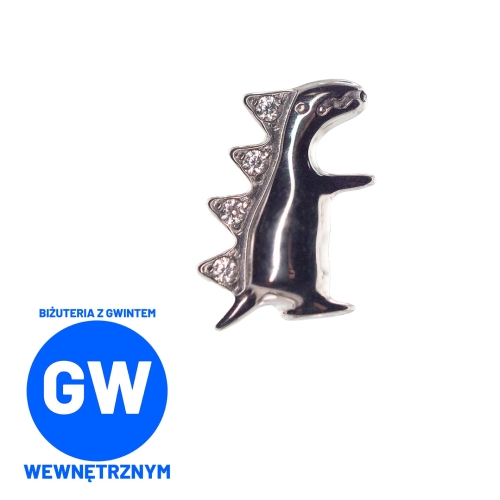 Dinozaur z kryształami na grzbiecie dino - tytanowy ozdobny labret.