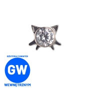 Słodki kotek kryształowy labret z uszkami i łapkami koci ludzik kot tytan