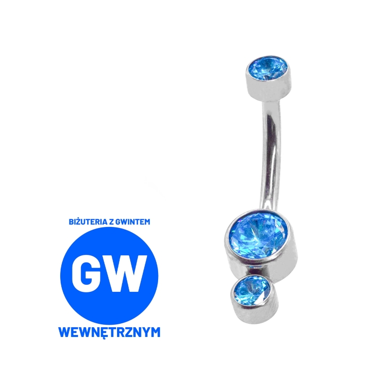 Biały różowy niebieski kryształ do pępka z dodatkowym małym kryształem tytan N005 tytanowy kolczyk