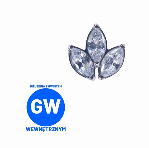 Kryształowy kwiat lotosu - tytanowy ozdobny labret lotos. Trzy kryształy łezki. Biżuteria kolczyk do piercingu przekłuć ucha. Lobe flat helix conch