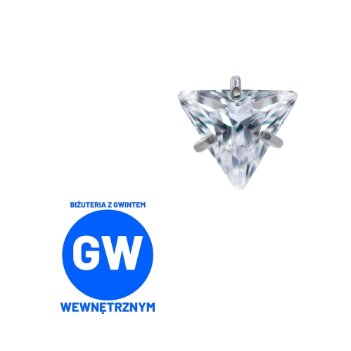 Kryształowy trójkąt w szponach - tytanowy ozdobny labret. Kolczyk kryształ do piercingu ucha - lobe, tragus, forward helix, conch, flat. Biały