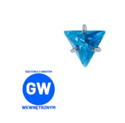 Kryształowy trójkąt w szponach - tytanowy ozdobny labret. Kolczyk kryształ do piercingu ucha - lobe, tragus, forward helix, conch, flat. Niebieski