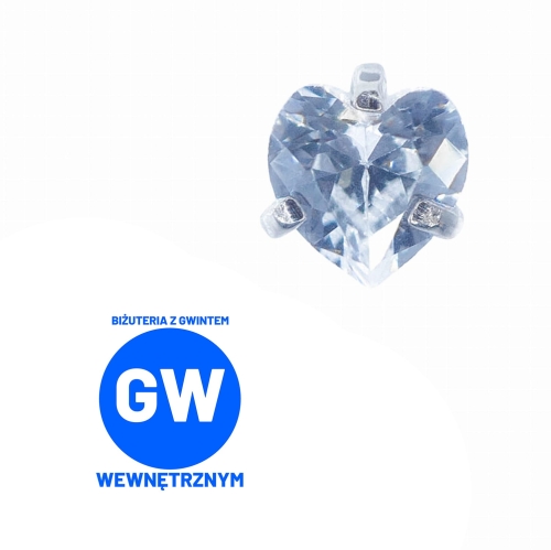 Kryształowe serce serduszko w szponach tytanowy ozdobny labret. Kolczyk do piercingu ucha, nosa.  BIAŁY