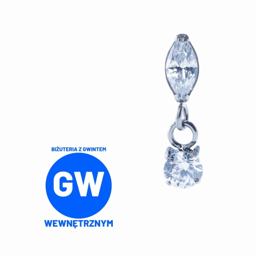 Drobna kryształowa łezka z wiszącą ozdobą z zawieszką z okrągłym kryształkiem tytanowy ozdobny labret. Kolczyk idealny do piercingu ucha - lobe, flat, tragus.