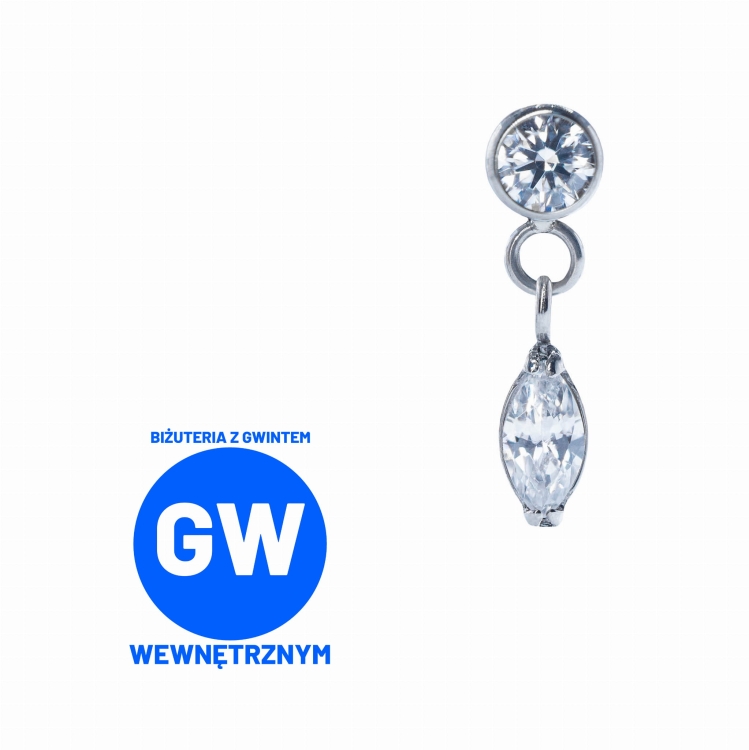 Kryształ z wiszącą ozdobą z zawieszką z łezką tytanowy ozdobny labret, Kolczyk idealny do piercingu ucha - flat, helix.