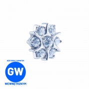 Kryształowy biały kwiat - tytanowy ozdobny labret. Biżuteria do piercingu ucha przekłucia helix upper lobe flat conch tragus.