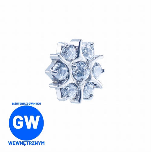 Kryształowy biały kwiat - tytanowy ozdobny labret. Biżuteria do piercingu ucha przekłucia helix upper lobe flat conch tragus.