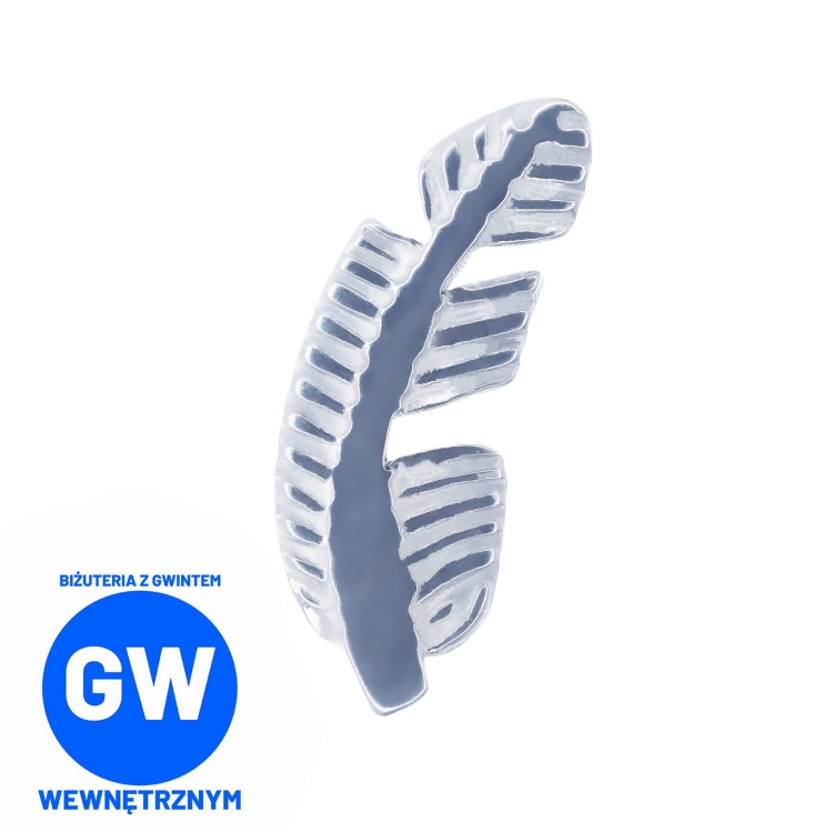 Ptasie Piórko Tytanowy Ozdobny Labret z gwintem wewnętrznym do piercingu ucha -  conch, flat, upper lobe