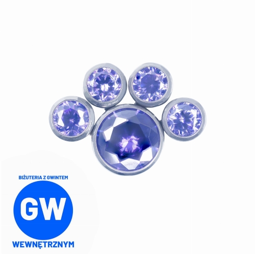 Kryształowa łapa tytanowy ozdobny labret łapka psa kota FIOLETOWA.jpg