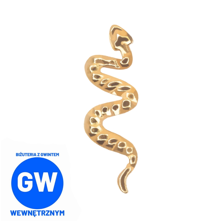 Wąż tytanowy złoty PVD ozdobny labret w kształcie snake