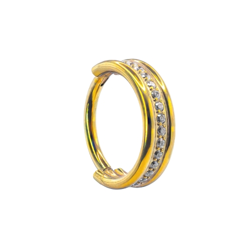 clicker z kryształami szeroka obręcz tytan kółko kolczyk  do helixa concha ZŁOTO ZŁOTY anodowany