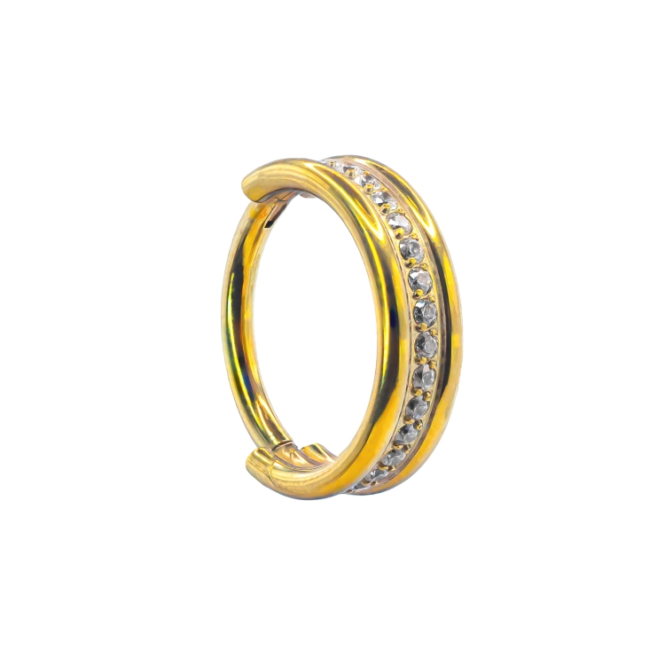 clicker z kryształami szeroka obręcz tytan kółko kolczyk  do helixa concha ZŁOTO ZŁOTY anodowany