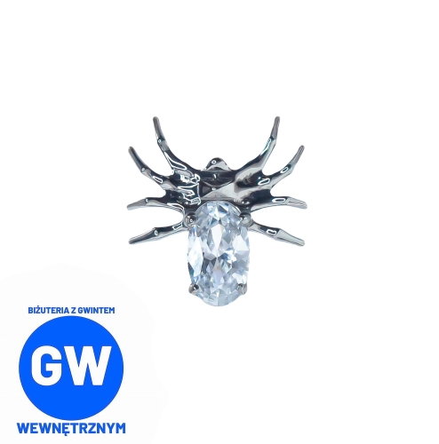 Kryształowy pajęczak duży - pająk ptasznik z kryształem tytanowy ozdobny labret biżuteria kolczyk halloween do piercingu ucha flat, helix lobe.