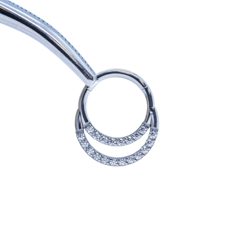 Clicker podwójne kółko z kryształami biżuteria tytanowa