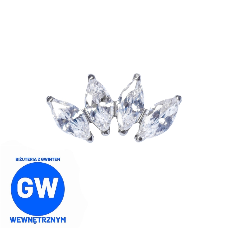 Cluster z 4 dużymi kryształami w szponach bez obicia - idealny do concha tytanowy ozdobny labret