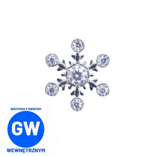 Płatek śniegu śnieżynka snowcorn z siedmioma 7 kryształkami tytanowy ozdobny labret