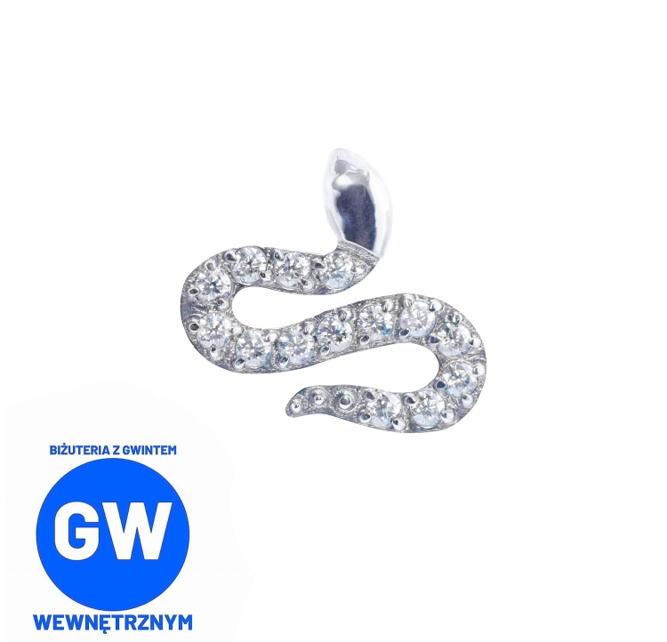 Wąż w kryształach tytanowy ozdobny labret Snake biżuteria