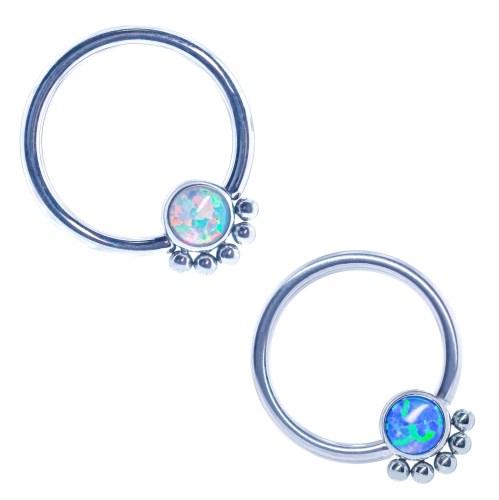 Kółko BCR z opalem z małymi kuleczkami z tytanu CBR