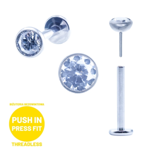 Klasyczny biały kryształ labret bezgwintowy PUSH IN biżuteria tytanowa threadless