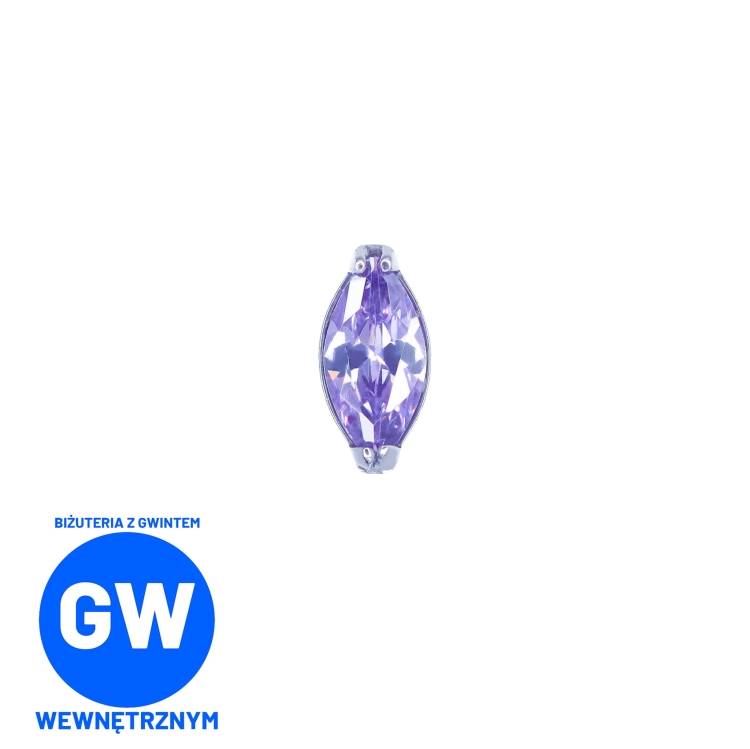 Drobna kryształowa łezka tytanowy ozdobny labret fioletowa