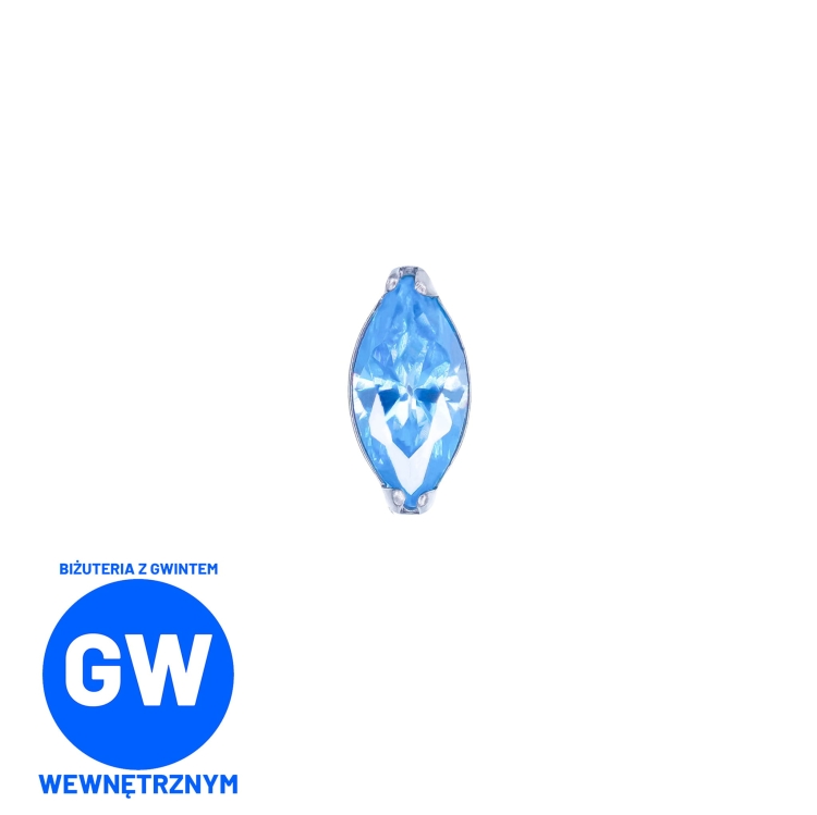 Drobna kryształowa łezka tytanowy ozdobny labret błękitna